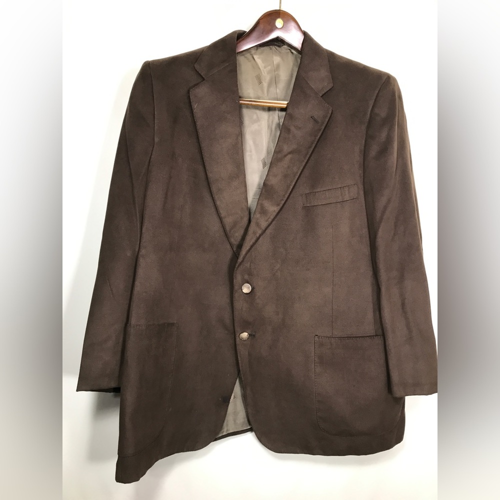Vintage LANVIN Feather Suede Leather Brown Blazer Sports Coat USA Made Sz 40R